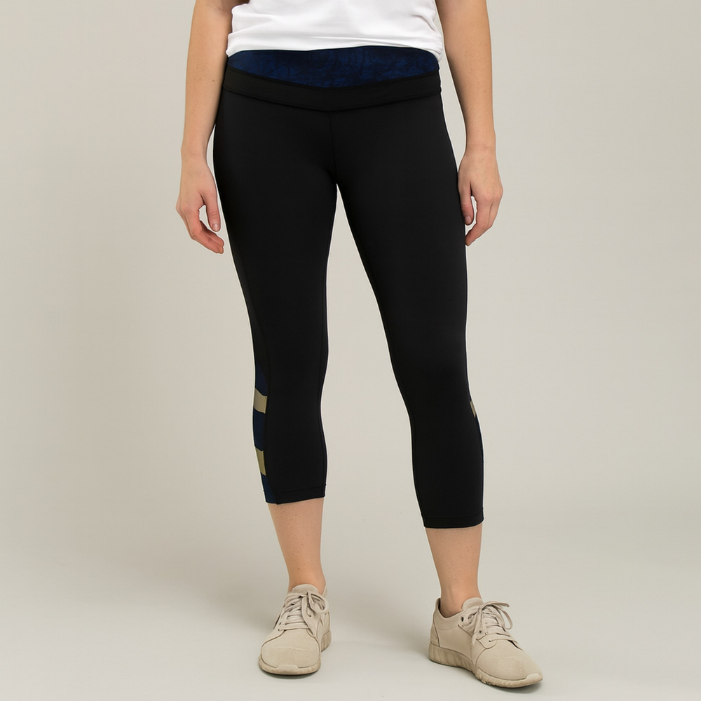 Lululemon Inspire Crop II 6 Sashiko Black Reflective Run Leggings
